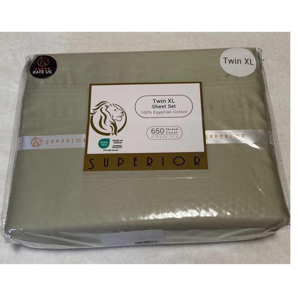 Superior Twin XL Sheet Set 650 Thread Count 100% Egyptian Cotton Sage Green- New